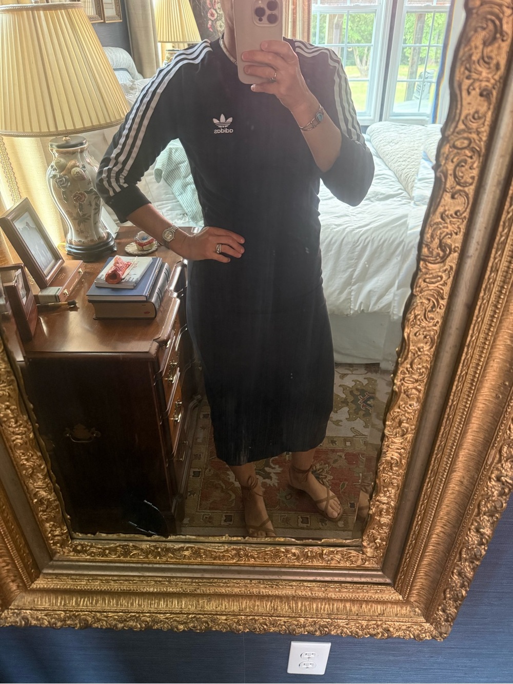 adidas Black Midi Dress with Signature Three Stripes
